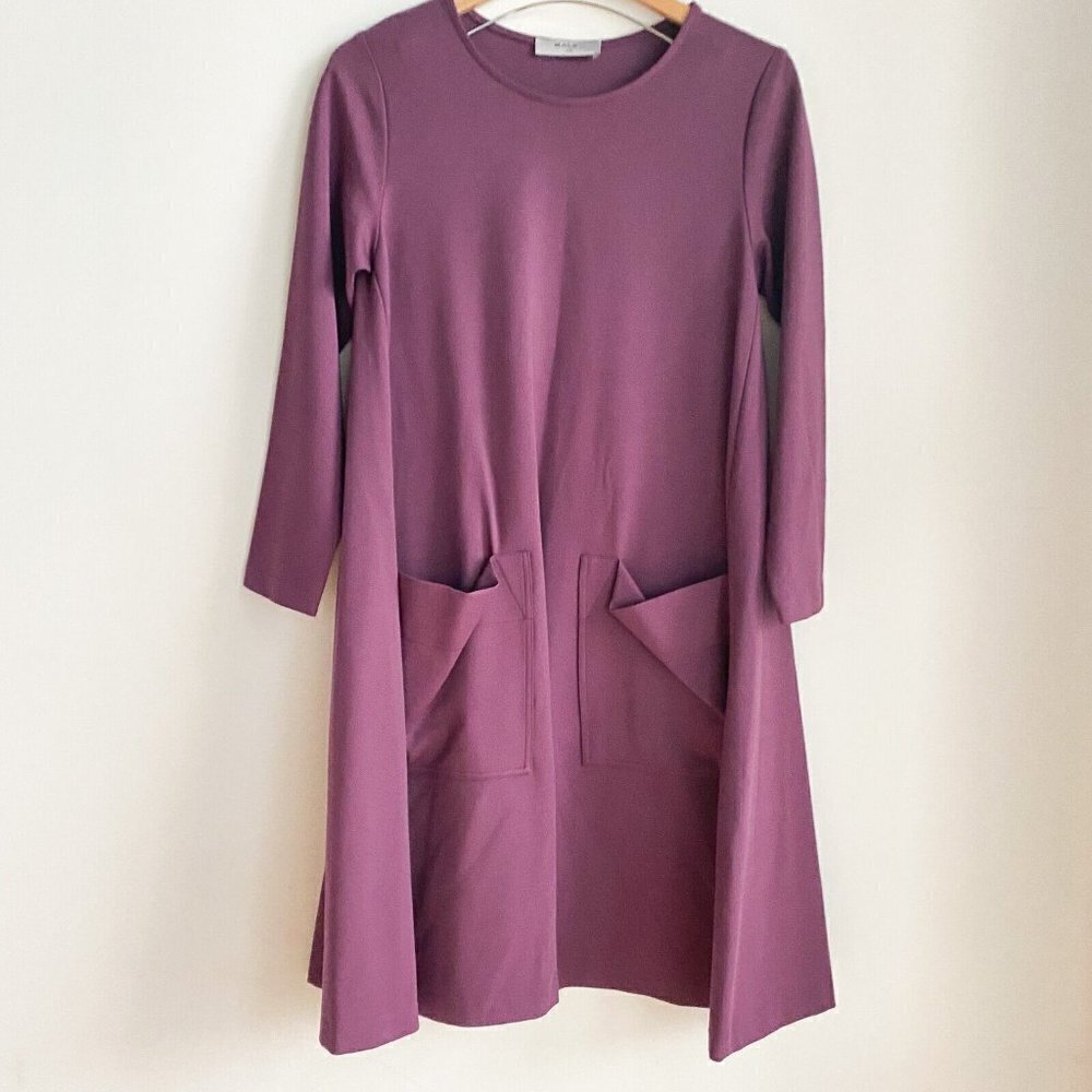 Bailey Lavender Purple PAtch pocket Trapese Long Sleeve Knit Dress L